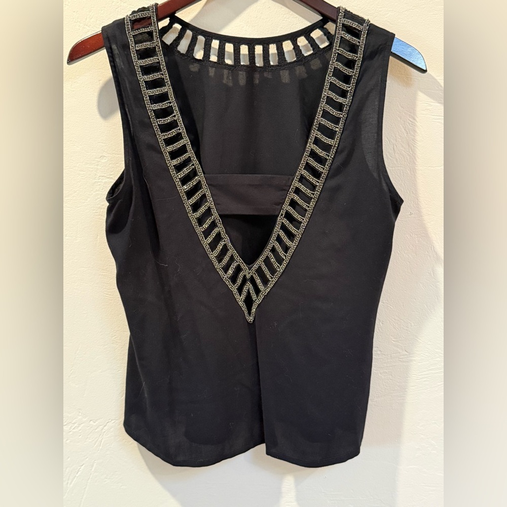 MLV Luna Beaded Sparkle Top Deep V Back Black Sleeveless Size M - Picture 5 of 8